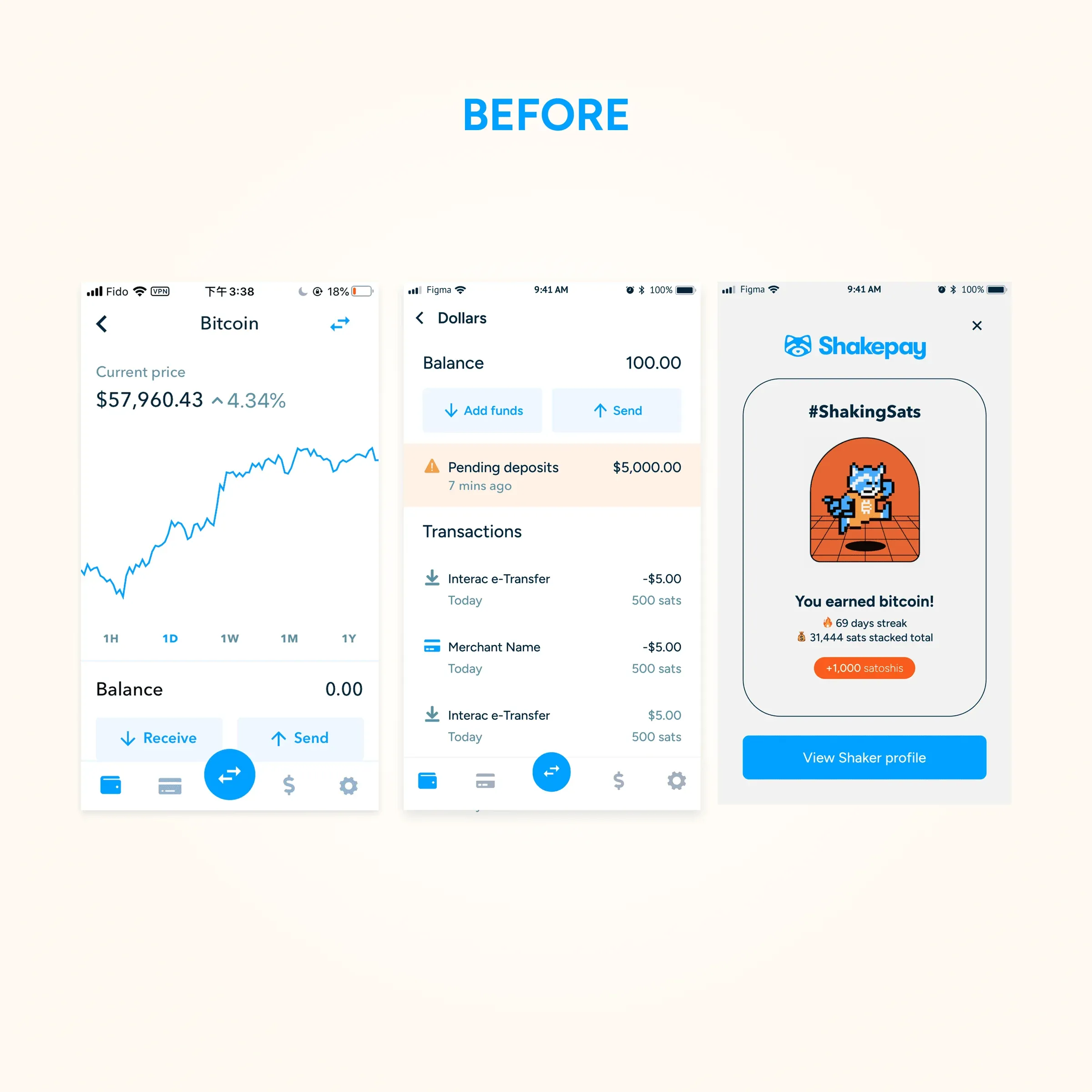 Shakepay redesign screens